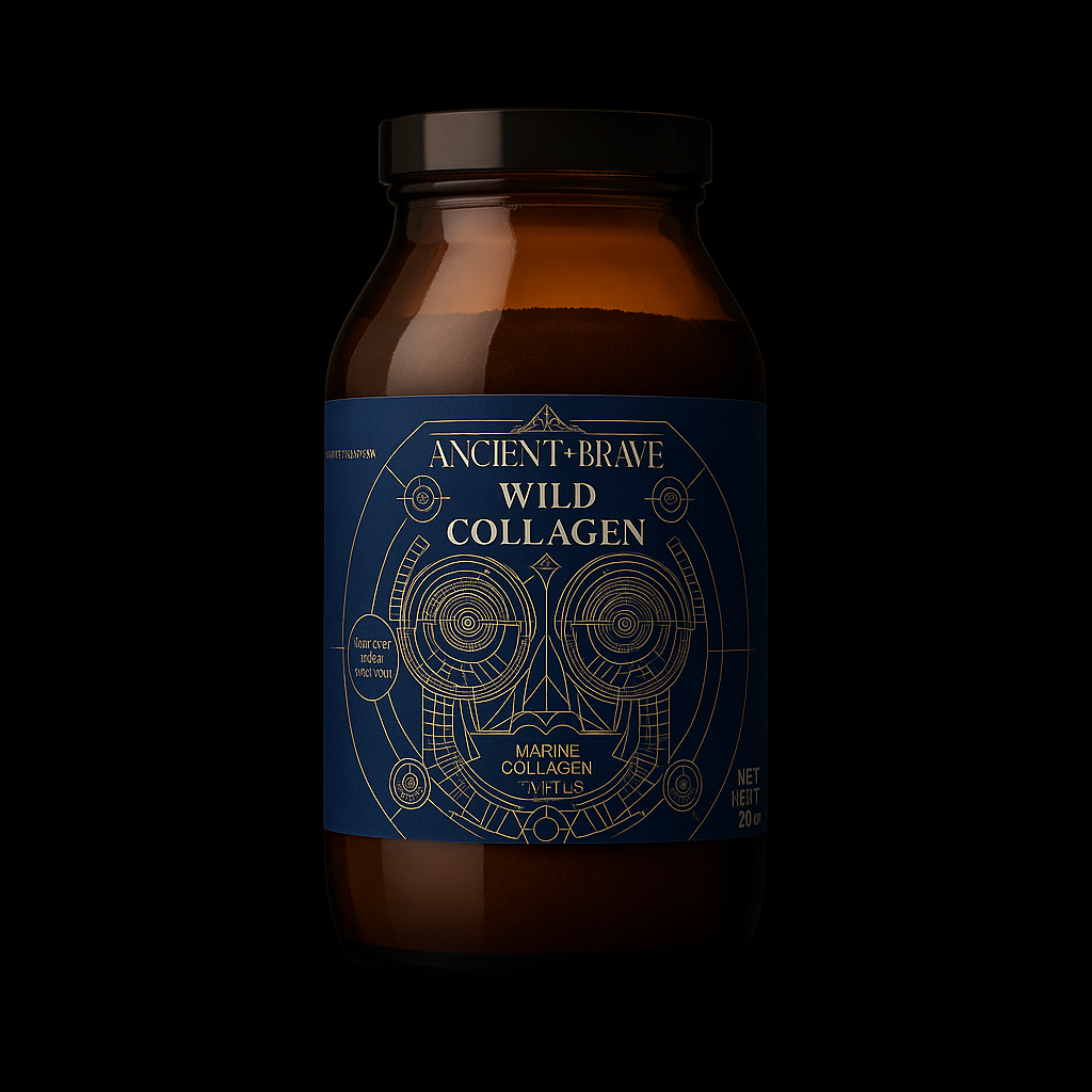 Bote de Ancient + Brave Wild Collagen (colágeno marino) 200 g con fondo negro